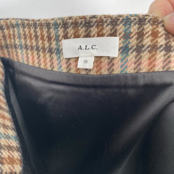 A.L.C. Rylee Wool Blend Brown Plaid Mini Skirt Women's Size 10 - Picture 5 of 5